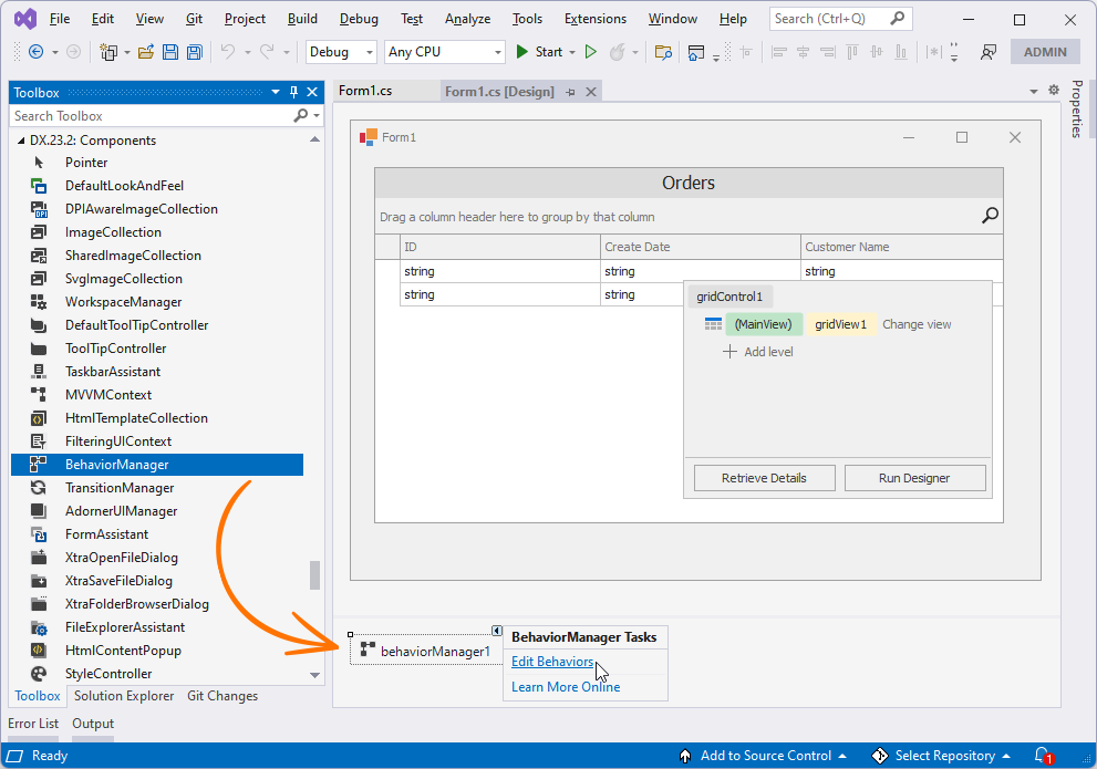 Create BehaviorManager - WinForms UI, DevExpress