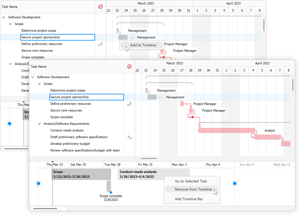Display and Hide Tasks - WinForms Gantt Timeline