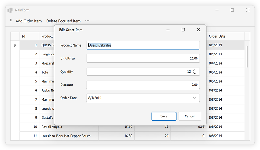 Edit Form - WinForms Data Grid, DevExpress