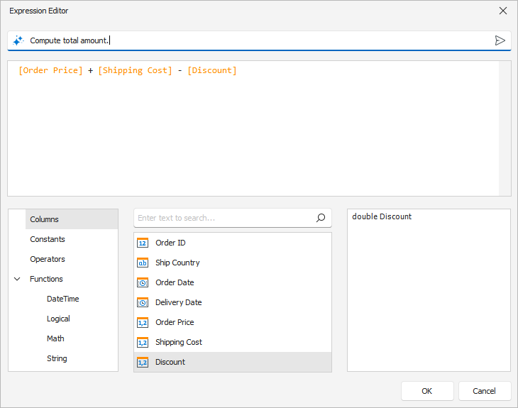 Expression Editor with Prompt to Expression (Result) - WinForms Data Grid, DevExpress