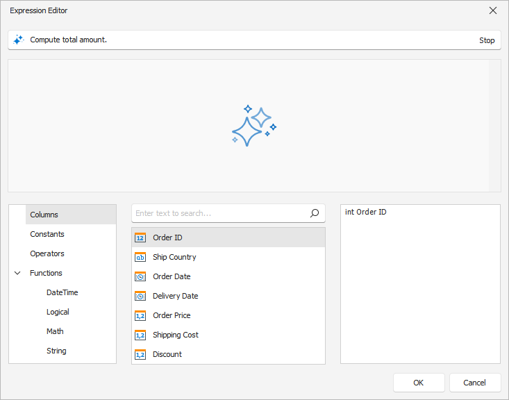 Expression Editor with Prompt to Expression - WinForms Data Grid, DevExpress