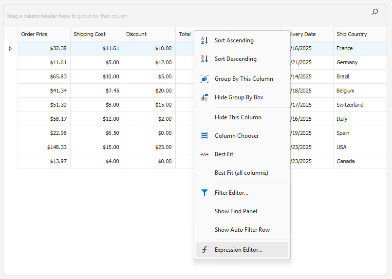 Open the Expression Editor - WinForms Data Grid, DevExpress