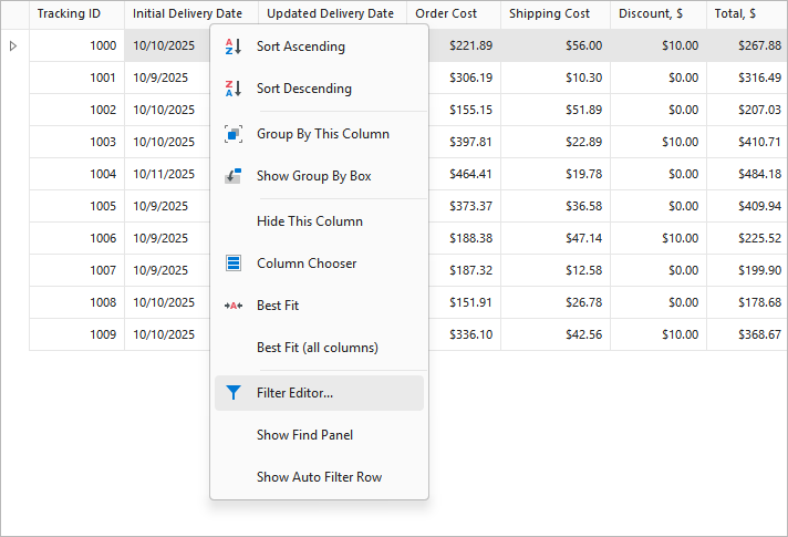 Open the Filter Editor - WinForms Data Grid, DevExpress