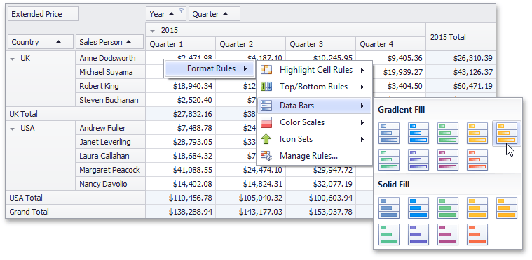 WinForms Pivot Format Rules Popup Menu