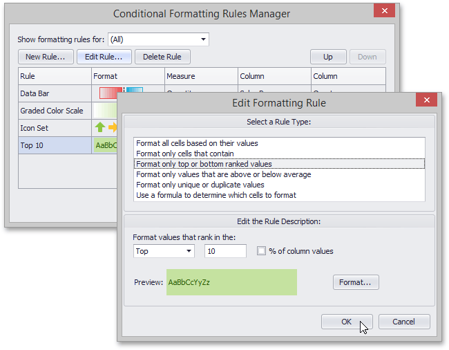 WinForms PivotFormat Rules Manager