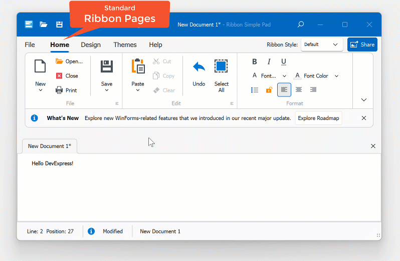 WinForms Ribbon Control - Ribbon Pages, DevExpress