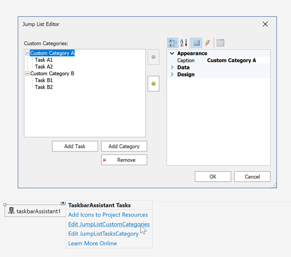 Custom Task Category Editor - WinForms Taskbar Assistant