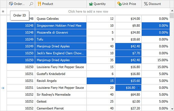 Multiple Cell Selection Mode - DevExpress WinForms Data Grid