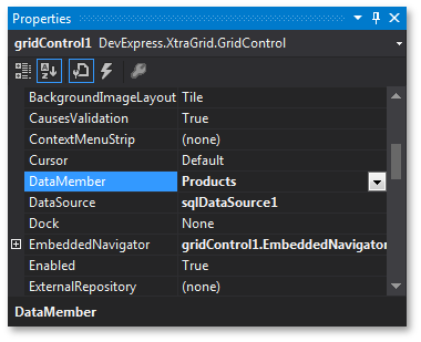 Grid Control - SQL Data Source - Grid Properties