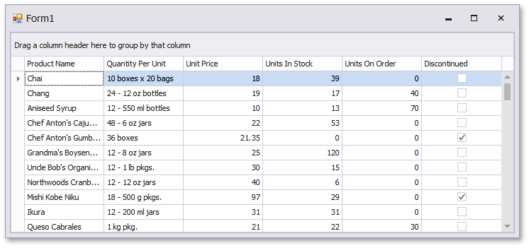 Grid Control - SQL Data Source - Result