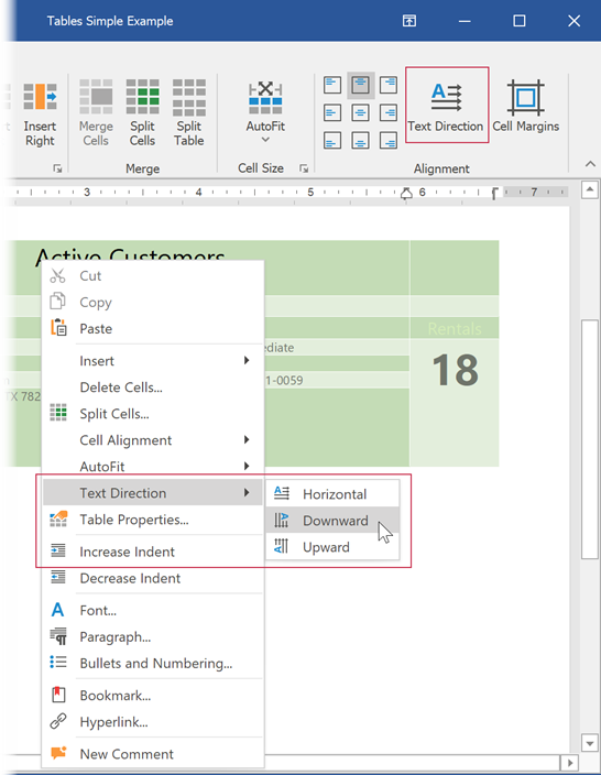 text direction user interface