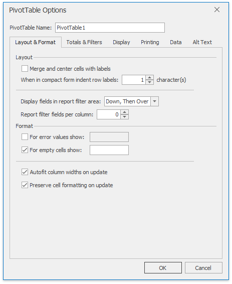 XtraSpreadsheet_PivotTableOptionsDialog_LayoutAndFormat