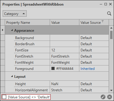 Properties Window - Default Filter