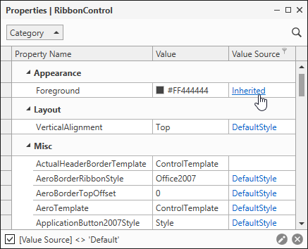 Selected Element Properties Window