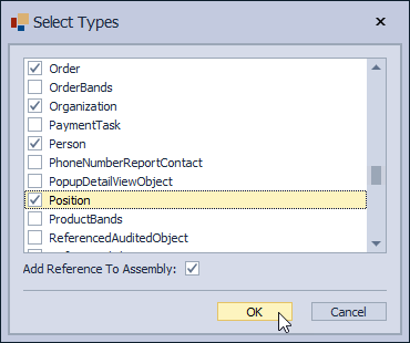 XPO model designer select classes