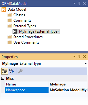 orm data model designer add external type properties