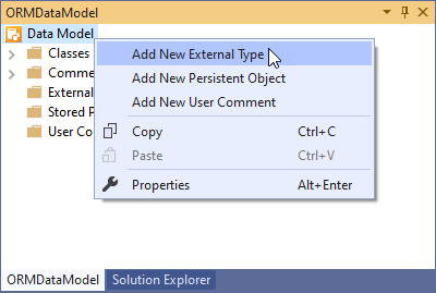 orm data model designer add external type