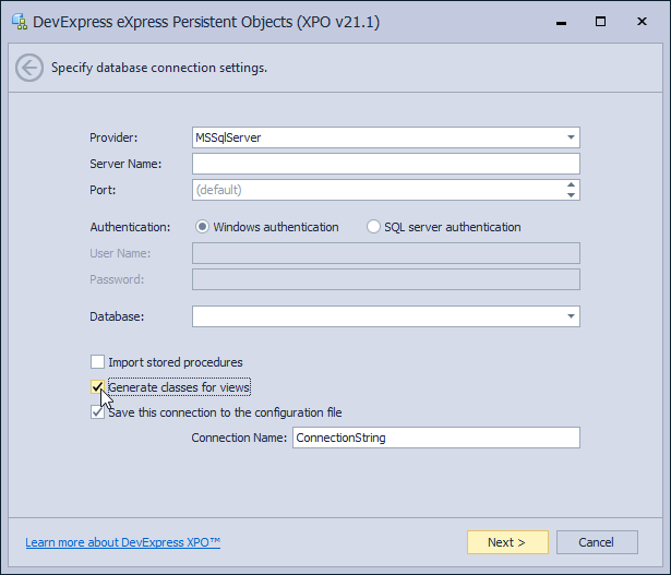 xpo data model wizard generate classes for views