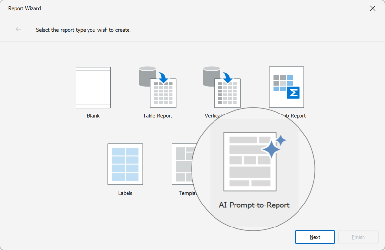 AI Prompt-to-Report option in the Report Wizard