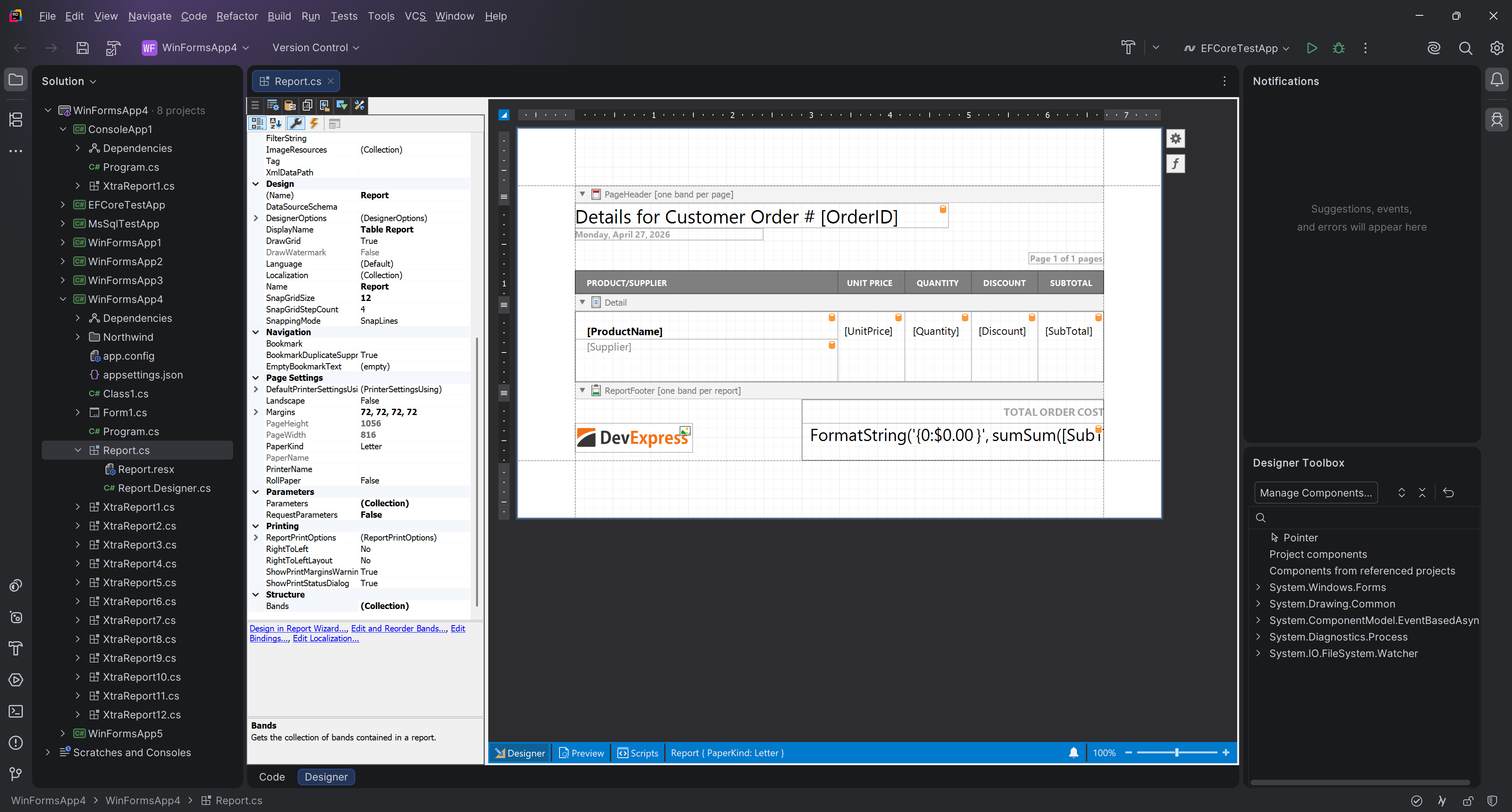 DevExpress Report Designer in JetBrains Rider