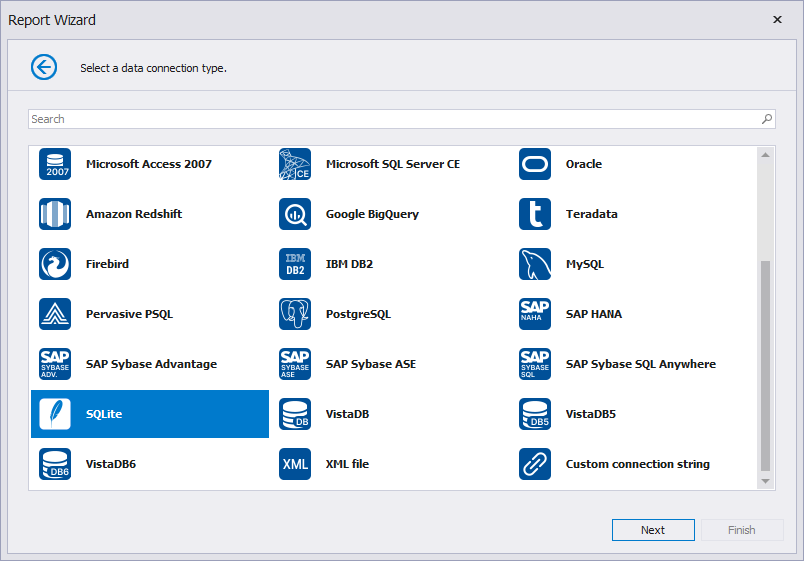 Select Data Connection in the Data Source Wizard