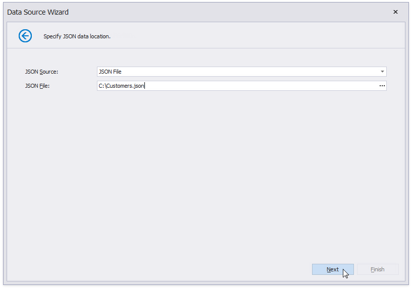 Choose **JSON File** and specify the JSON file location.