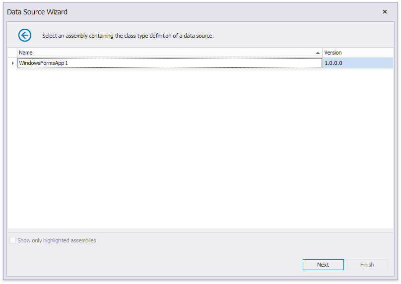 **Select the assembly that contains the class type to bind**