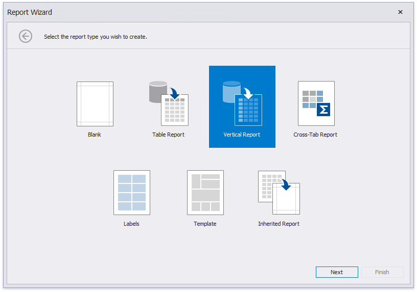 VerticalBandDemoReport_SelectReportType