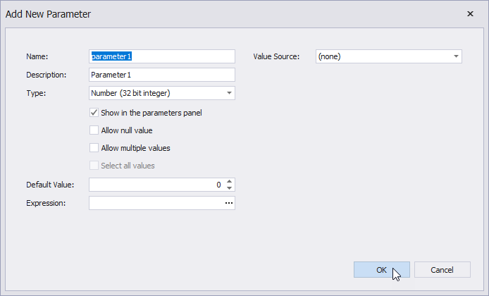 Add New Parameter dialog