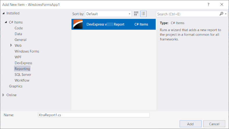 Add a Report From Template in Visual Studio