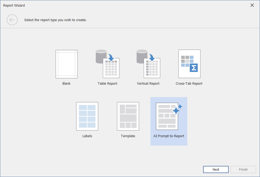 Choose report type page