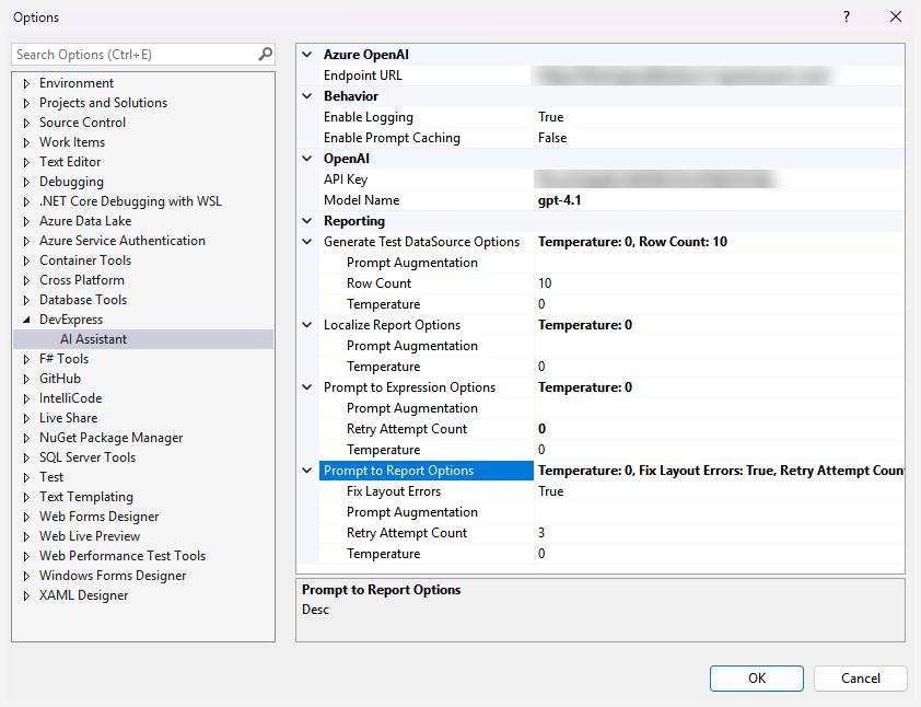 DevExpress AI Assistant Options