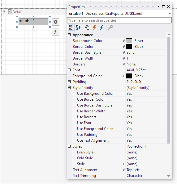 Appearance Label Properties