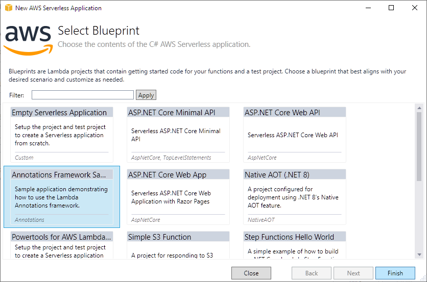 AWS Lambda Annotation Blueprint Wizard