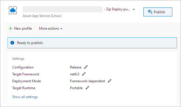 Publish Button for Azure App Service (Linux)