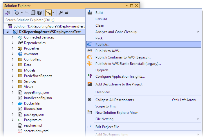 Visual Studio Publish Menu Item