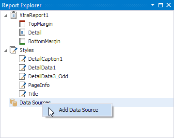 Bind Report to Data Source Designer Report Explorer Window