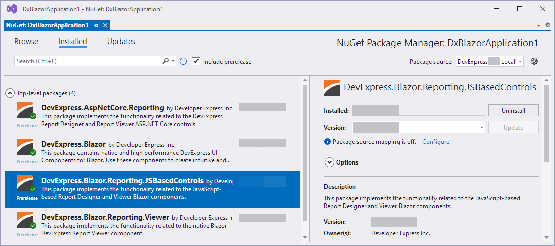 Blazor Install NuGet Package JSBased Server