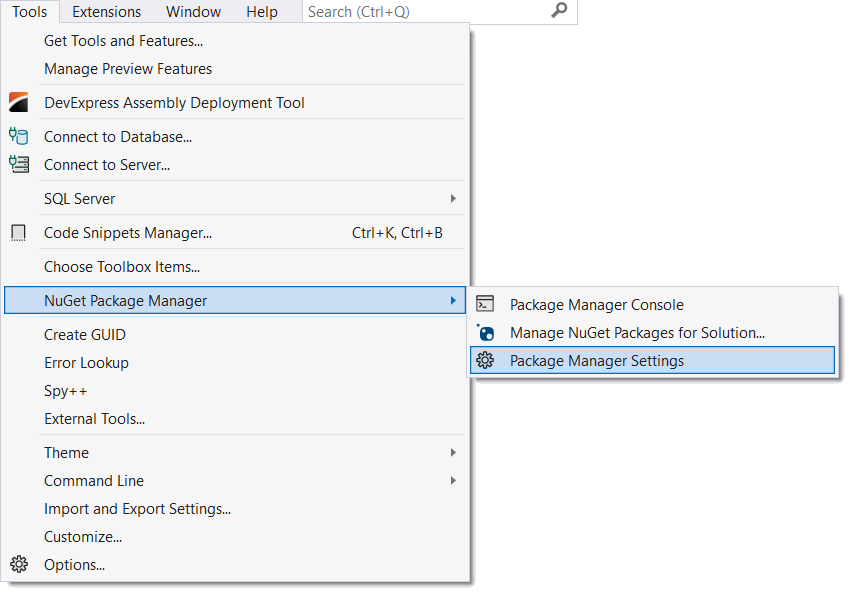 Getting Started - Package Manager Settings
