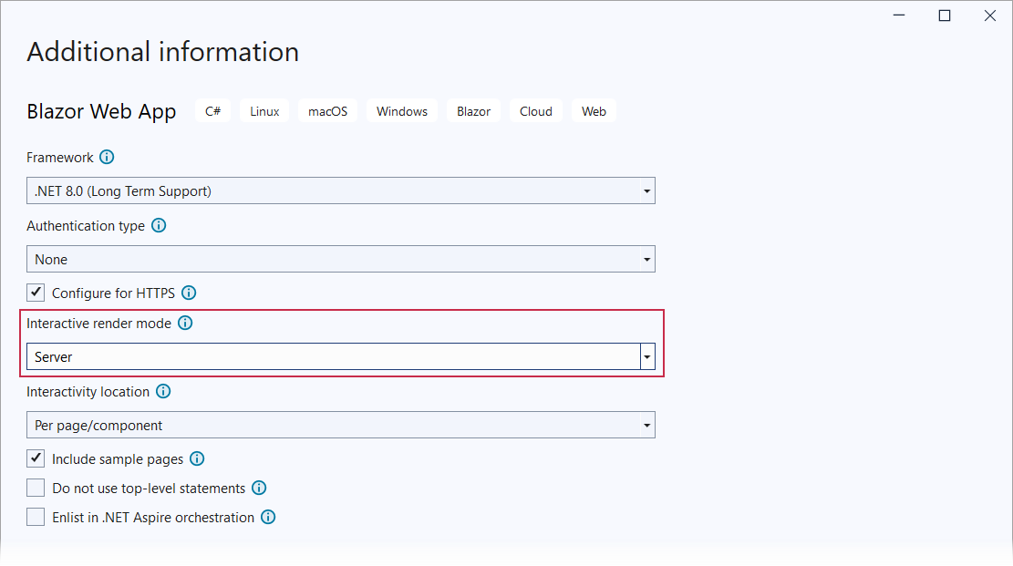 Blazor Web App Template — Additional Settings