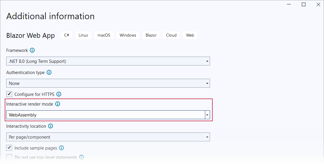 Blazor Web App Template — Additional Settings