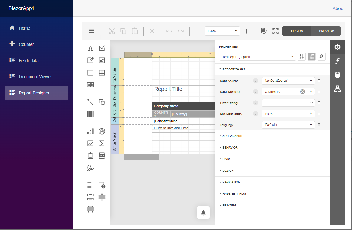 Blazor WASM Standalone Report Designer Result