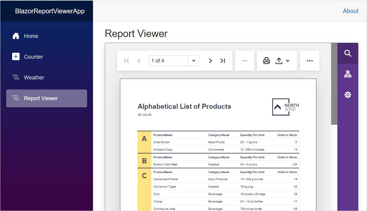 App from Microsoft Blazor Template with a Report