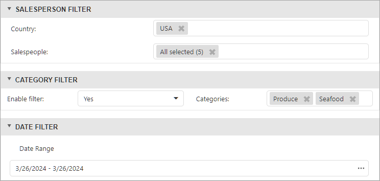 Standalone Report Parameters Panel