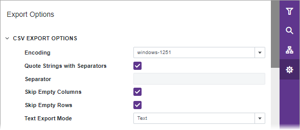 Blazor Report Viewer Export CSV Options Panel