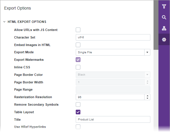 Blazor Report Viewer Export HTML Options Panel