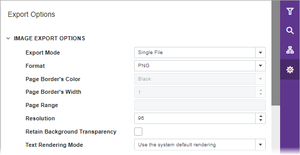 Blazor Report Viewer Export Image Options Panel