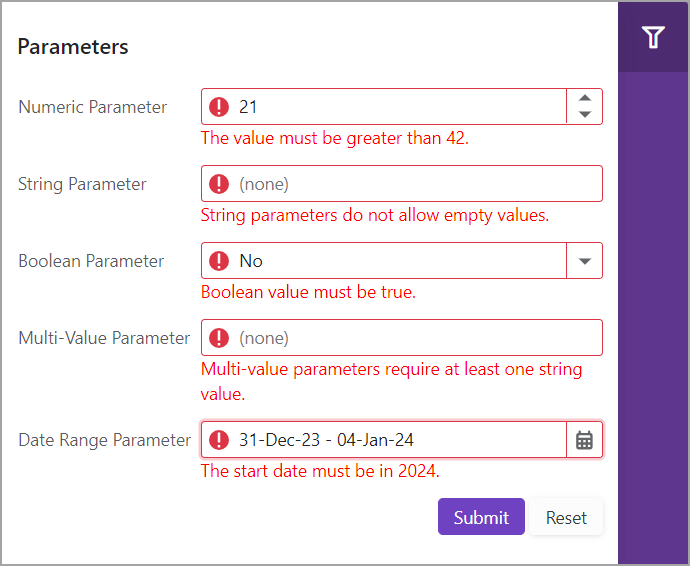 Blazor Report Viewer - Parameter Validation Failed