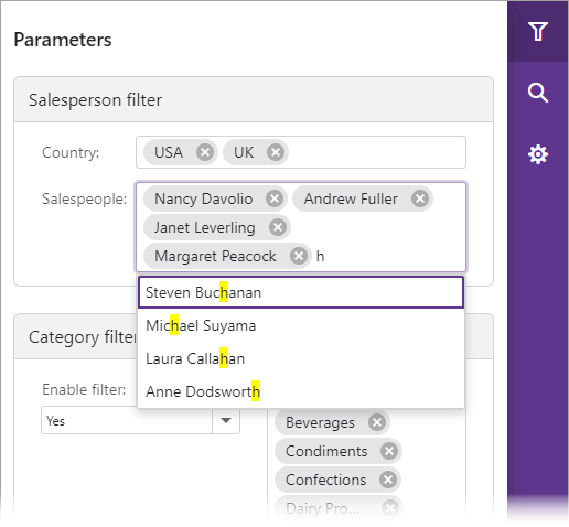 Blazor Report Viewer Parameters Panel