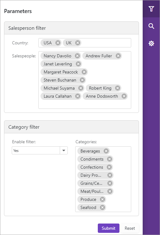 Blazor Report Viewer Parameters Panel